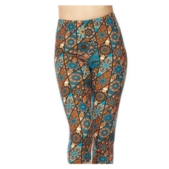 LEGGINGS DEPOT Brown & Teal Abstract Print Full length Leggings Size 10 NWT - Picture 3 of 3